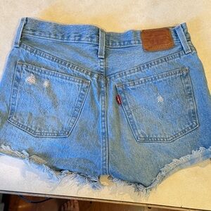 Levi's Light Blue Distressed High-Rise Jean Shorts